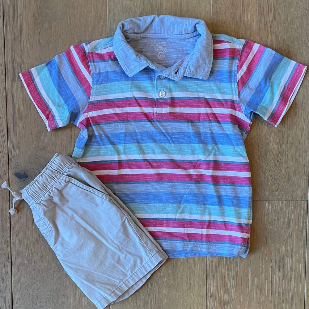 Cat & Jack striped polo and shorts bundle, size 4/5